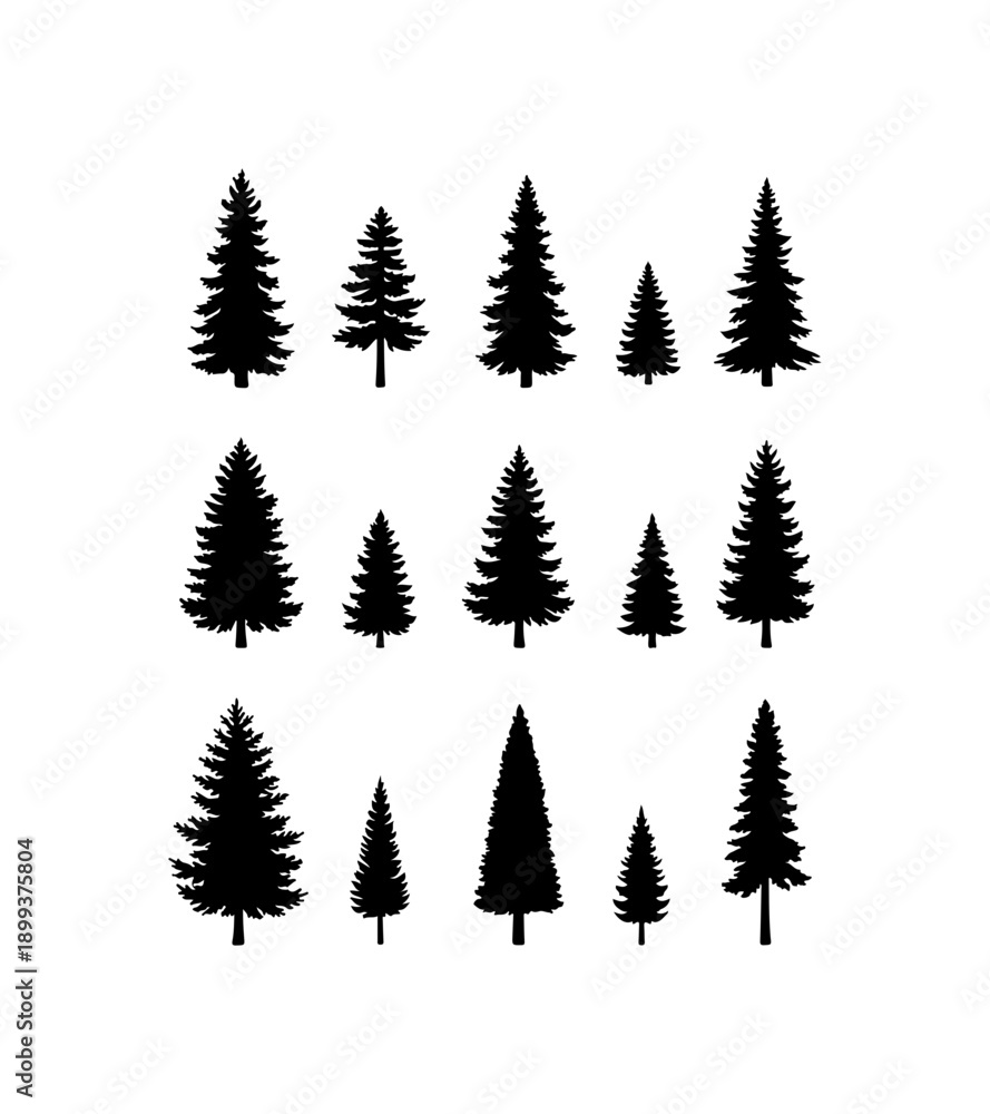 Obraz premium Black Silhouette Forest Trees Collection