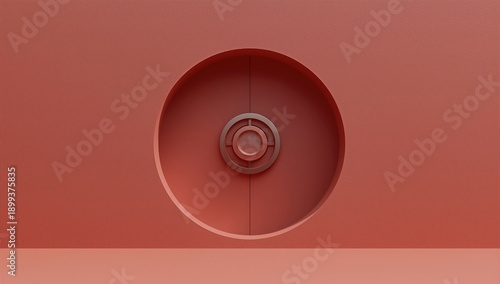 Abstract red textured background featuring a circular indentation at the center, creating a sense of depth and dimension