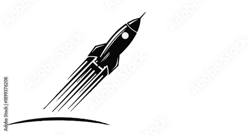 Sleek rocket blasting off into the sky, leaving a trail of speed lines.