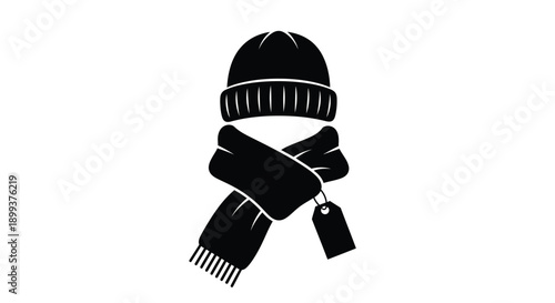 Black winter hat and scarf graphic design silhouette