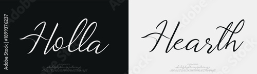 Holla Hearth, Script font alphabet uppercase lowercase and number. Classic lettering minimal fashion designs. Typography modern serif fonts regular decorative vintage concept. Vector illustration
