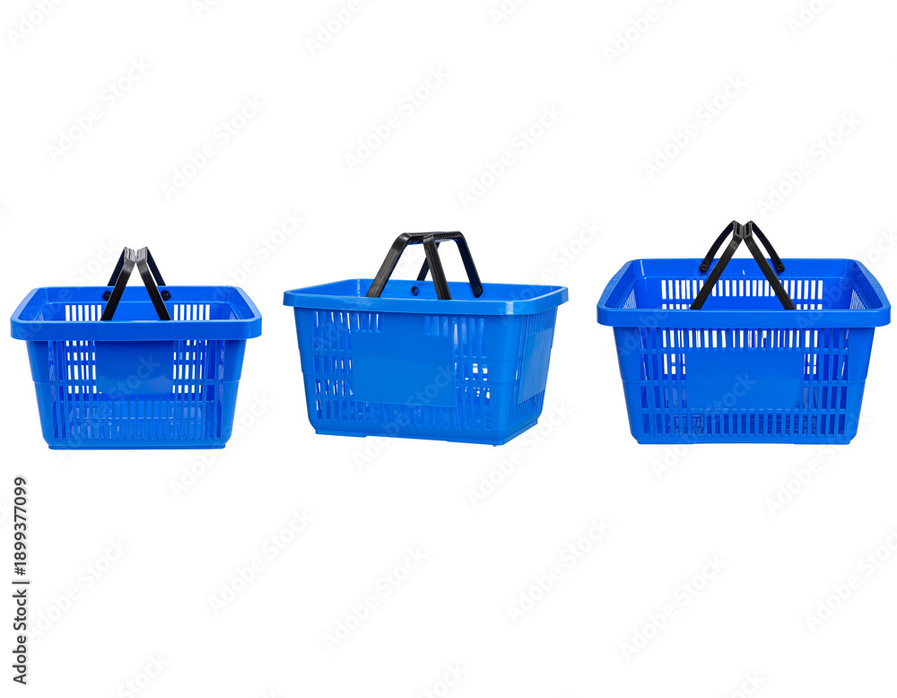 Fototapeta premium empty blue plastic shopping bag or shopping basket chart isolated on white or transparent png