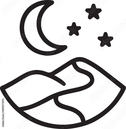 Desert Sand Dunes Landscape with Crescent Moon and Stars Night Icon Vector Set