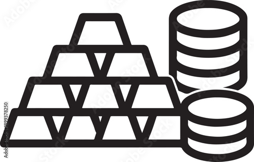 Stacked Gold Bars and Coins Wealth Investment Finance Bullion Treasure Icon Vector Set
