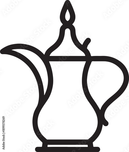 Traditional Arabic Dallah Coffee Pot Hospitality Culture Beverage Vessel Icon Vector Set