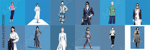 illustration of a Chinese fashion model with a blue background