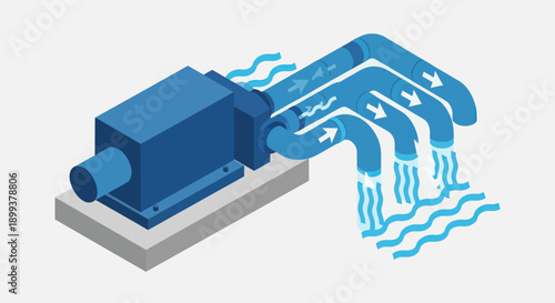 Blue Water Pump System with Flow Illustration.