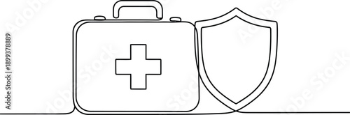 Medical and Health Care
Minimalist Continuous Line First Aid Kit and Shield Illustration