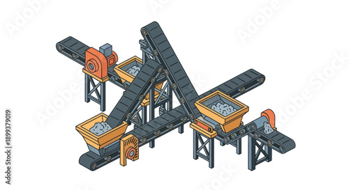 Industrial Conveyor Belt System with Vibratory Feeders.