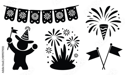 Cinco de mayo silhouette elements set bundle for celebration