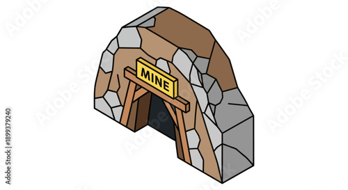 Cartoon Mine Entrance with Sign.