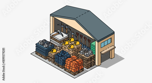 Isometric Warehouse Storage Facility with Crates.