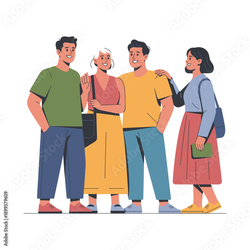 Photos Happy Diverse Group of People Standing Together Flat Character Illustration