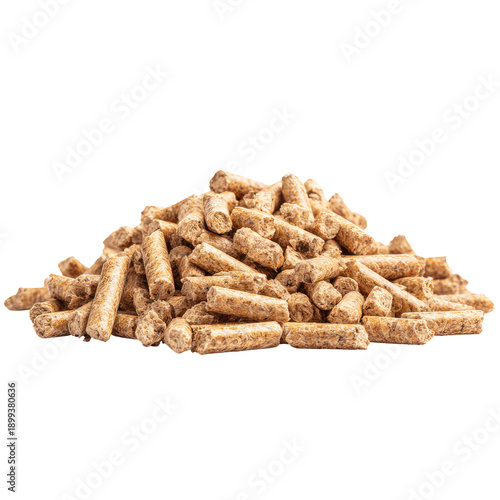Pile of small, light tan wood pellets