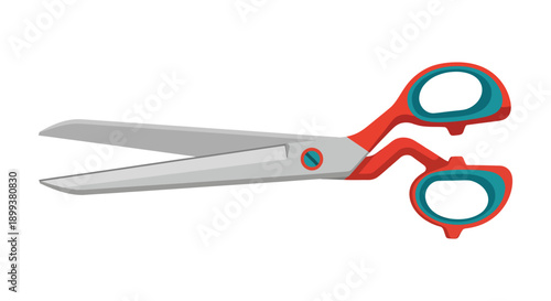 Colorful scissors with red and blue handles on a white background