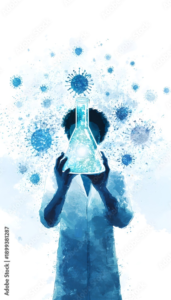 Obraz premium Glowing Virus Research Scientist Illustrates Modern Biotechnology Innovation Aesthetic Concept