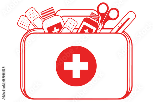 Emergency First Aid Kit Vector Icon Sheet Simple Flat Design