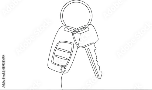 Minimalist Continuous Line Keychain with Car Key Illustration