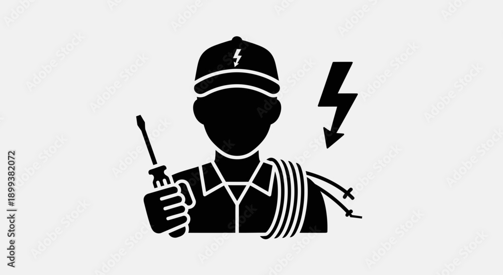Obraz premium Professional Electrician Icon Holding Screwdriver Service Symbol