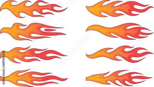 hot rod racing flame decals and tribal fire vector illustration set