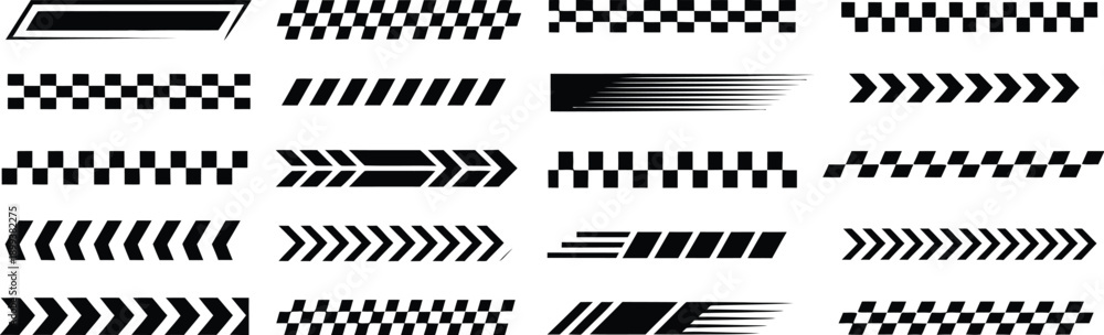 Naklejka premium racing stripes and checkered flag automotive decal graphic elements set