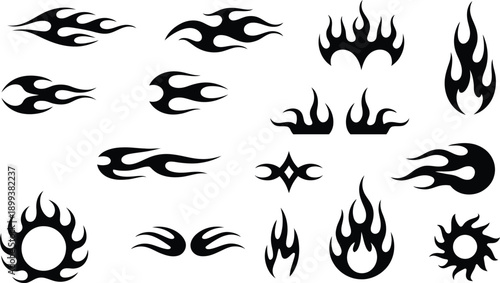 tribal flame vector set black fire silhouette decals for car tattoo and y2k streetwear design