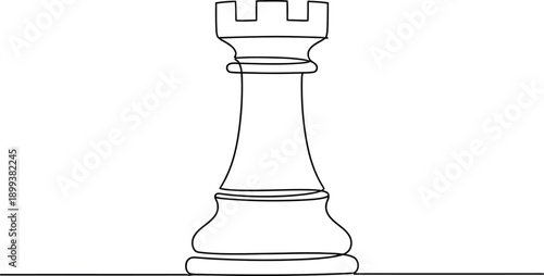 A striking black rook chess piece design displayed in a bold minimalist silhouette
Minimalist Continuous Line Chess Rook Illustration