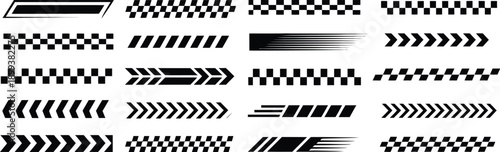racing stripes and checkered flag automotive decal graphic elements set
