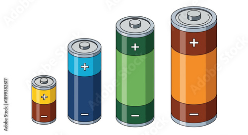 Isometric Battery Cells Set Power Energy Supply Illustration