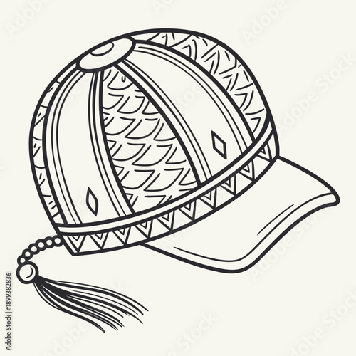 Line Art Vector of an Islamic Prayer Cap with Subtle Patterns
