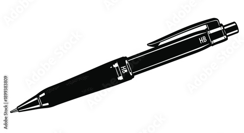 Sleek black mechanical pencil with HB lead, ready for writing and drawing on white background