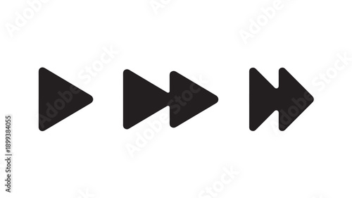 Black Media Player Control Icons Play Fast Forward Next Track Isolated on White Vector