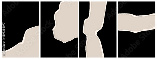 Torn edge black paper backgrounds set with stripes of empty space for text. Vector illustration