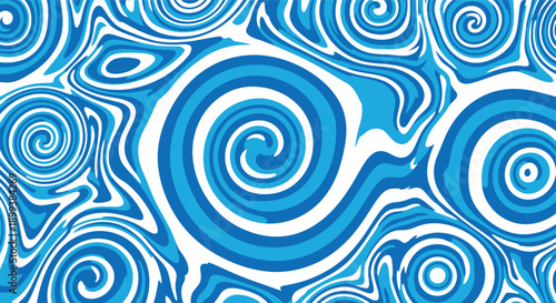 Abstract blue and white swirl pattern background with fluid motion and vortex shapes