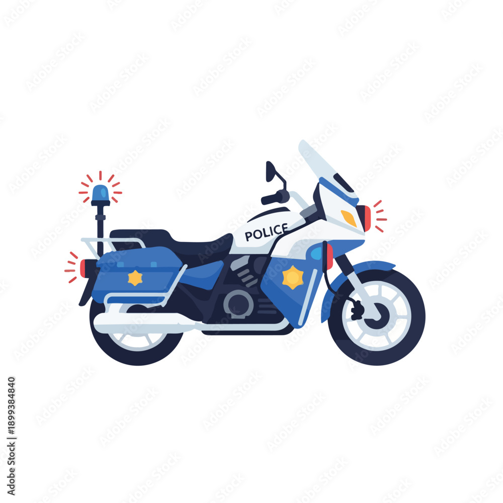 Obraz premium Police motorcycle with flashing lights on white background