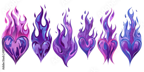 Purple flames encasing hearts