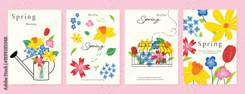 Spring Floral invitation card background vector. Minimal hand drawn botanical flowers template background. Design illustration for wedding, vip cover, poster, rsvp modern card, birthday party.