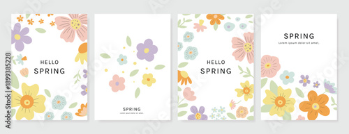 Spring Floral invitation card background vector. Minimal hand drawn botanical flowers template background. Design illustration for wedding, vip cover, poster, rsvp modern card, birthday party.