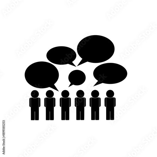 People crowd with speech bubbles icon, group communication concept.