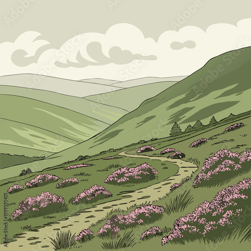 Highland Landscape with Soft Slopes - Majestic Nature Vector Art