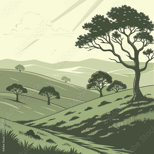 Highland Landscape with Soft Slopes - Majestic Nature Vector Art