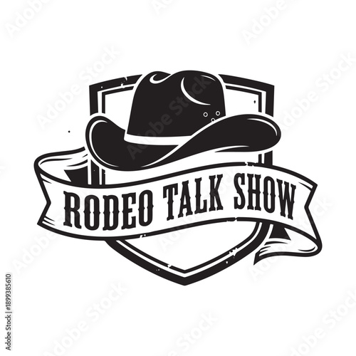 Rodeo Cowboy Hat Logo Design with Ribbon Banner - Vector Illustration