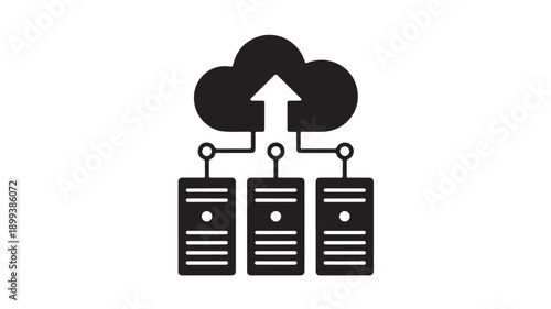Cloud Computing Servers Uploading Data Network Icon Isolated on White