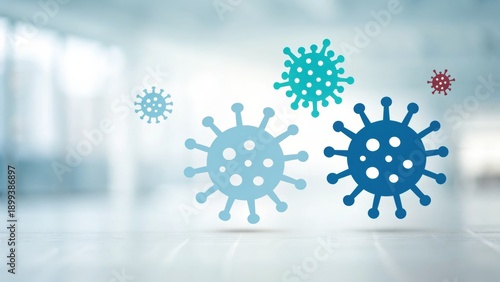 Nipah Virus Digital illustration of colorful virus particles on a blurred background.