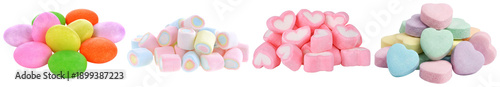 Foto assorted colorful marshmallows and heart-shaped candies, sweet treats and sugary snacks, a vibrant collection photographed