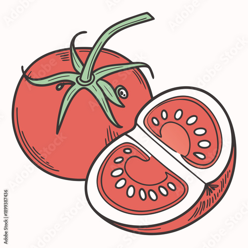 Tomato with Stem - Clean Outline Vegetable Line Art Drawing