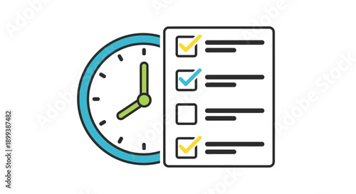 Time management concept with a clock and checklist icon