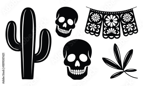 Mexican festive elements bundle cinco de mayo silhouette collection