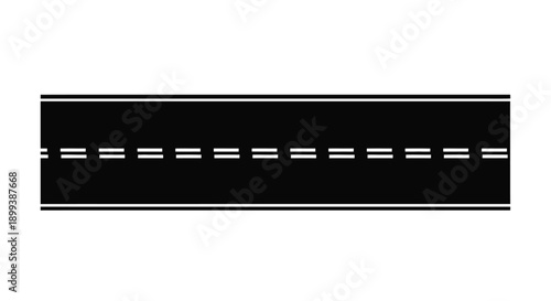 A minimalist graphic depicting a road with dashed lane markings