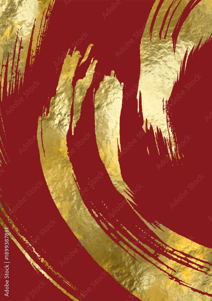 Fototapeta premium Minimal Japanese style vector banner with flowing gold ink brush stroke.